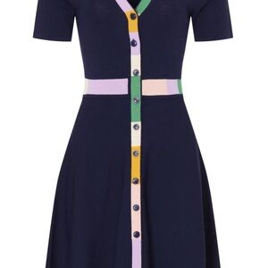 Shoshanna Navy Dress with Multicolor Button Detail